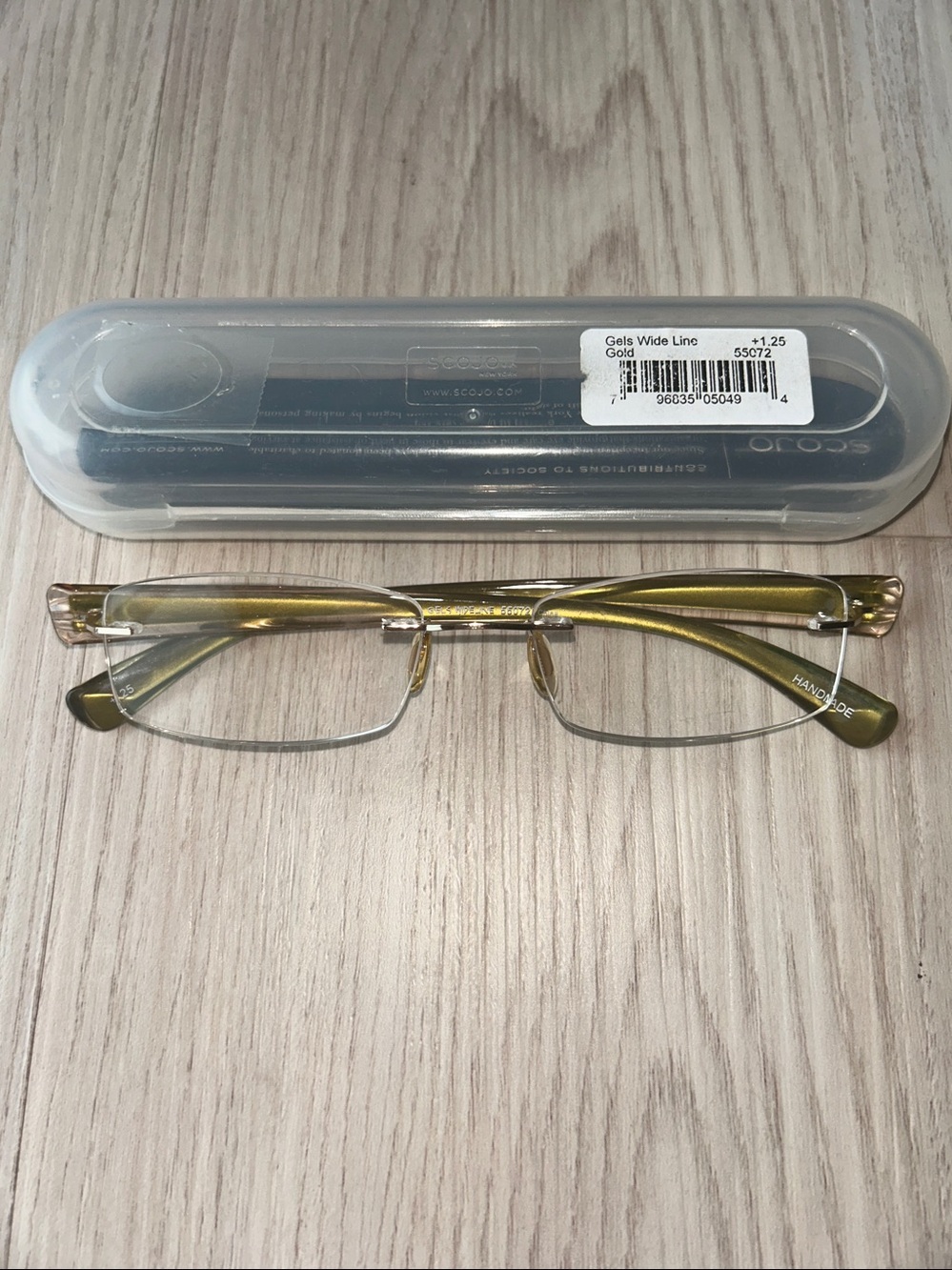 Scojo Rimless Gel Premium Reading Glasses +1.25 Gold Vision Aid Readers Cheaters